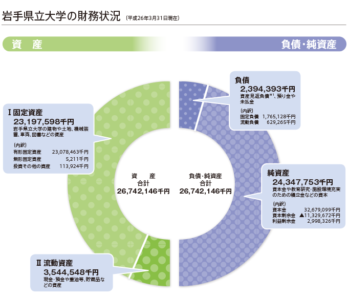 岩手県立大学の財務状況（平成26年3月31日現在）