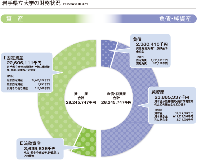 岩手県立大学の財務状況（平成27年3月31日現在）