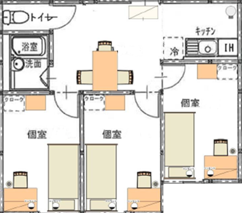 シングル 3人部屋